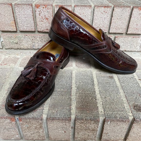 JOHNSTON & MURPHY Men's Brown Tassel Slip On Gator Print Loafers Size 12 - Picture 10 of 11